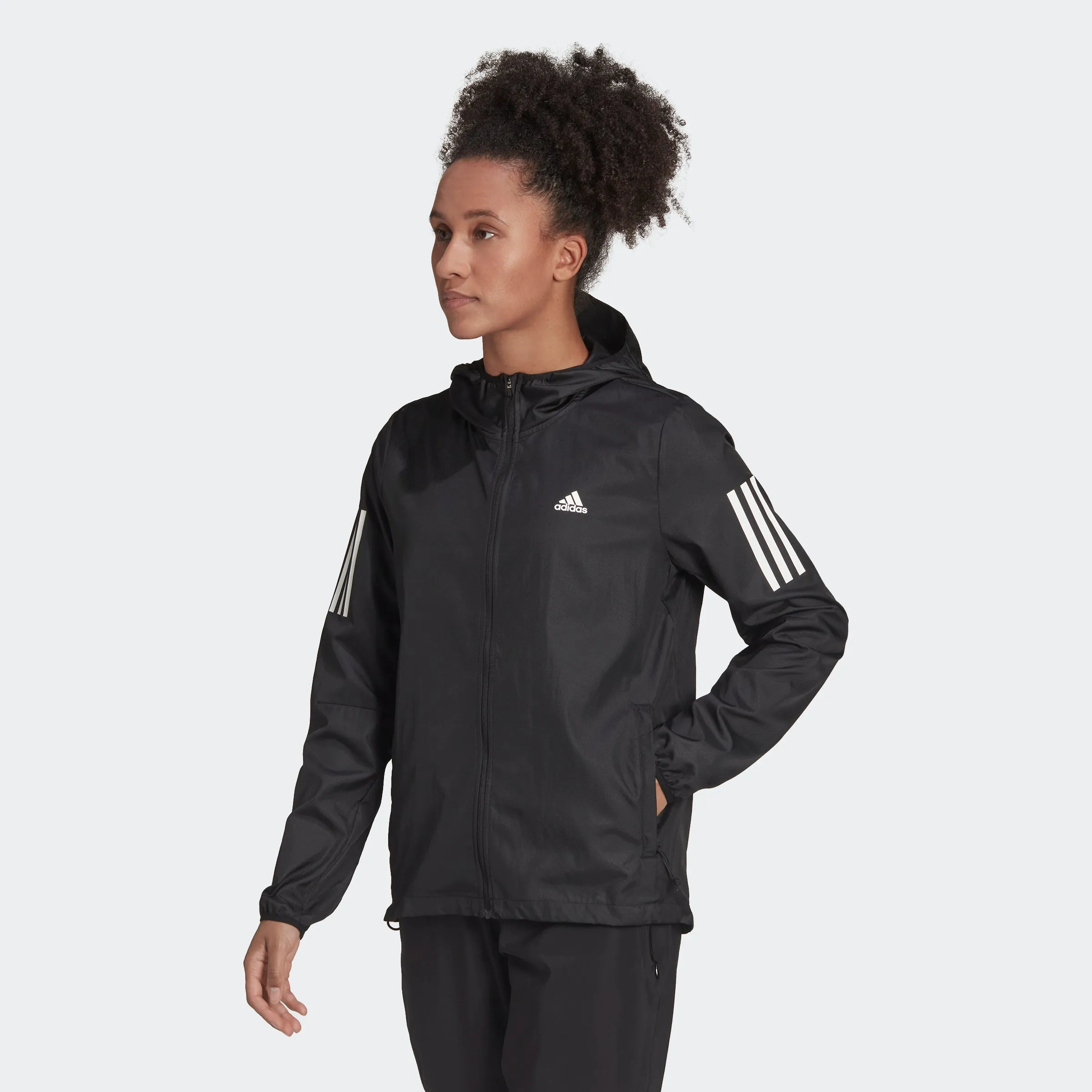 adidas OWN THE RUN Hooded Running Windbreaker - Black | Women's