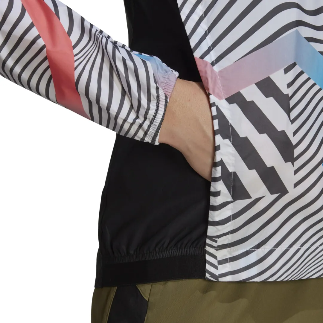 Adidas - Women's Primeblue Printed Trail Windbreaker - White / Black