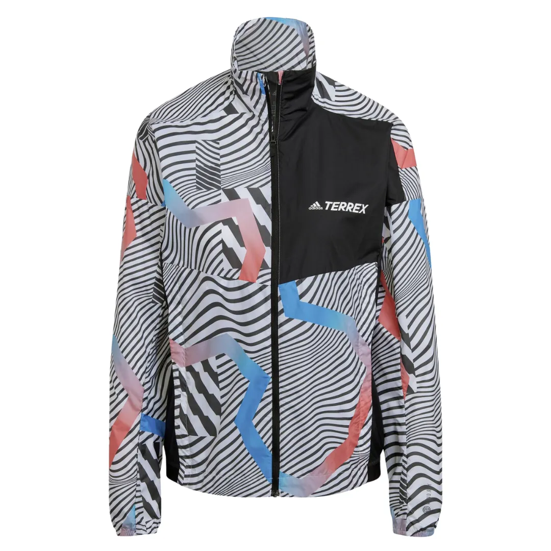 Adidas - Women's Primeblue Printed Trail Windbreaker - White / Black