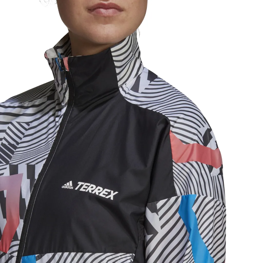 Adidas - Women's Primeblue Printed Trail Windbreaker - White / Black
