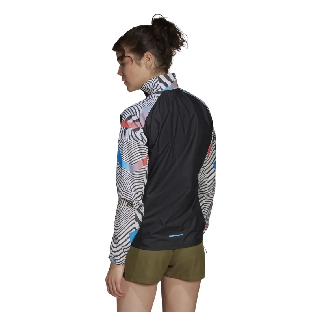 Adidas - Women's Primeblue Printed Trail Windbreaker - White / Black