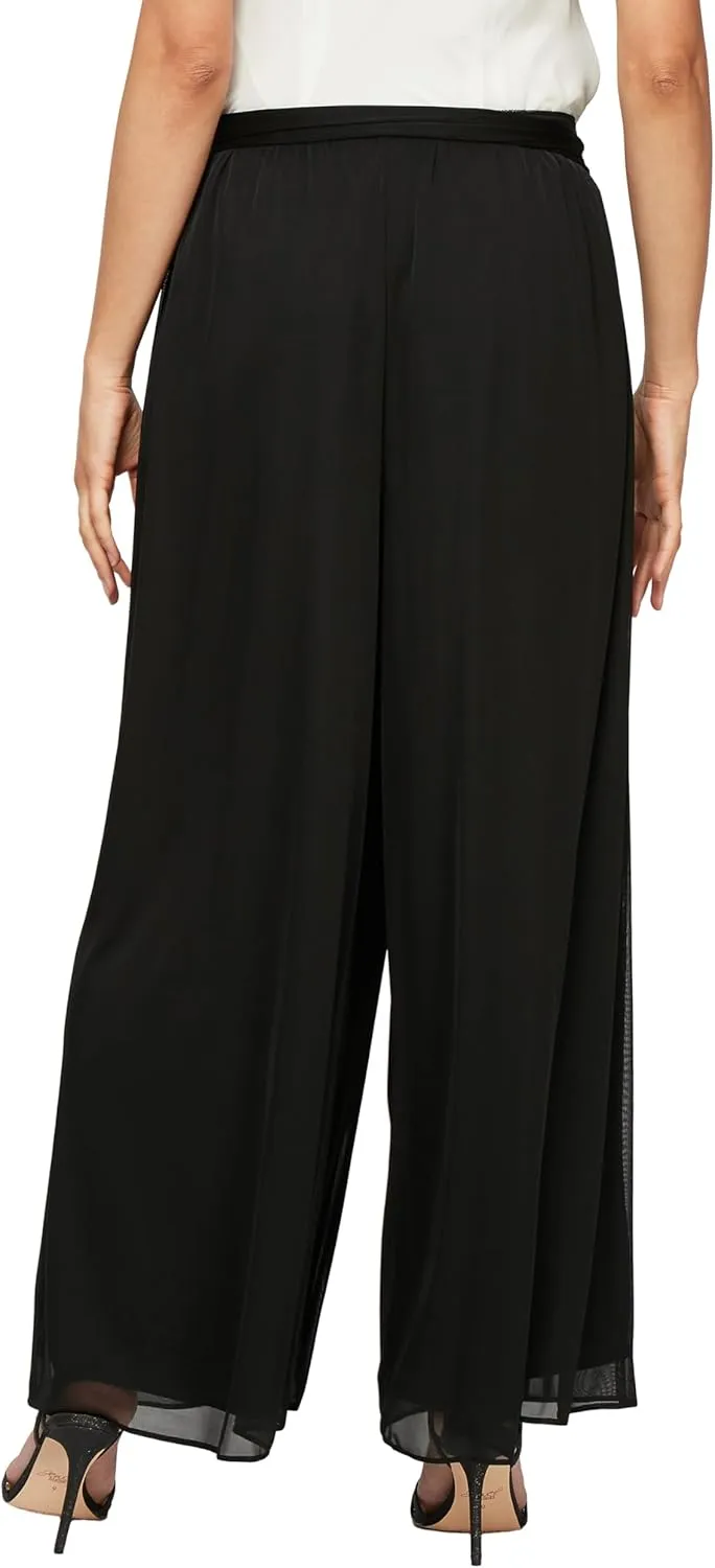 Alex Evenings Women's Wide Leg Chiffon Dress Pant for Mother of The Bride, Elegant Party Outfit (Petite and Regular Sizes)