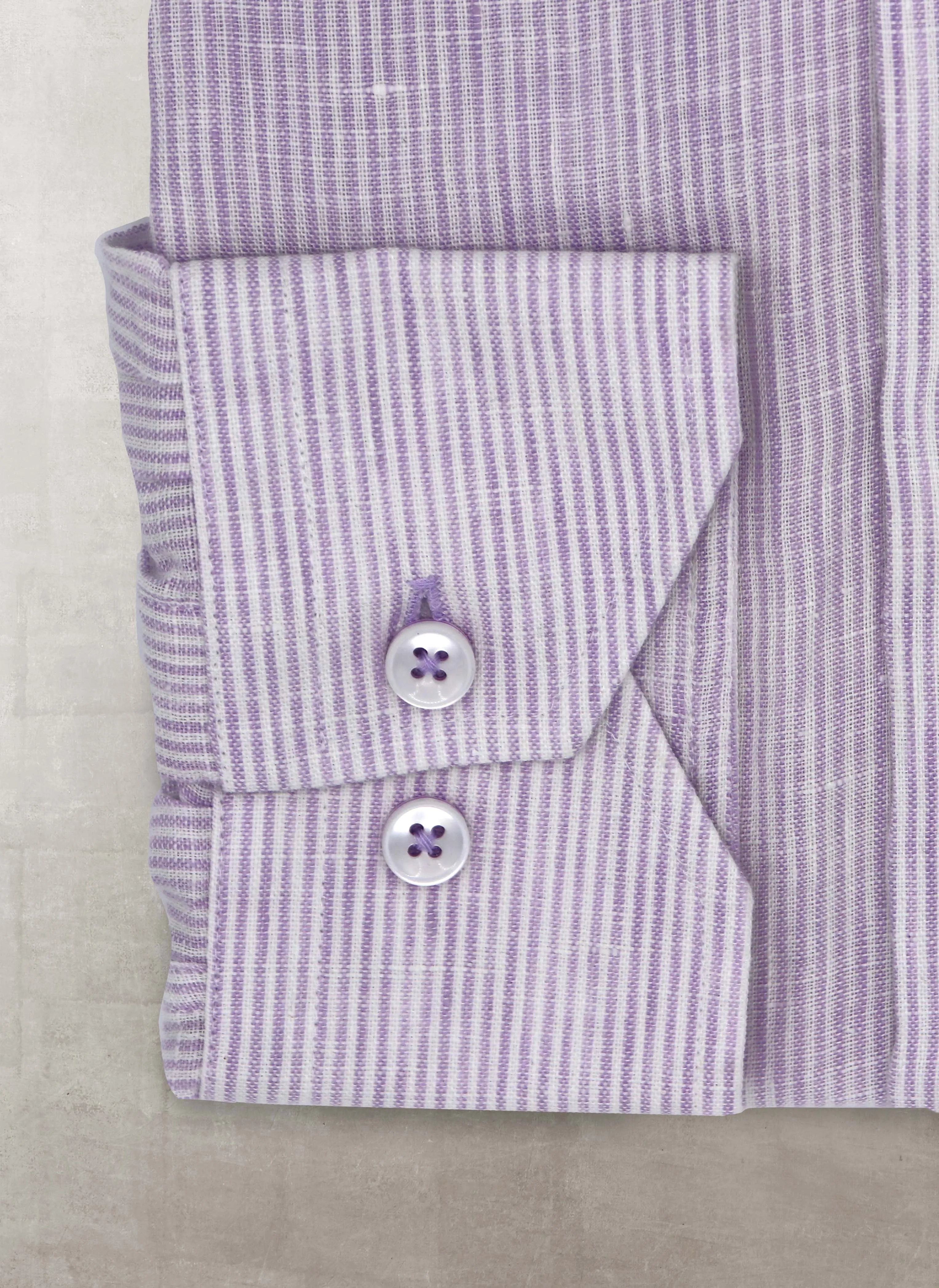Alexander in Lavender Linen Stripe Shirt, Featuring Custom Roll-up Cuff