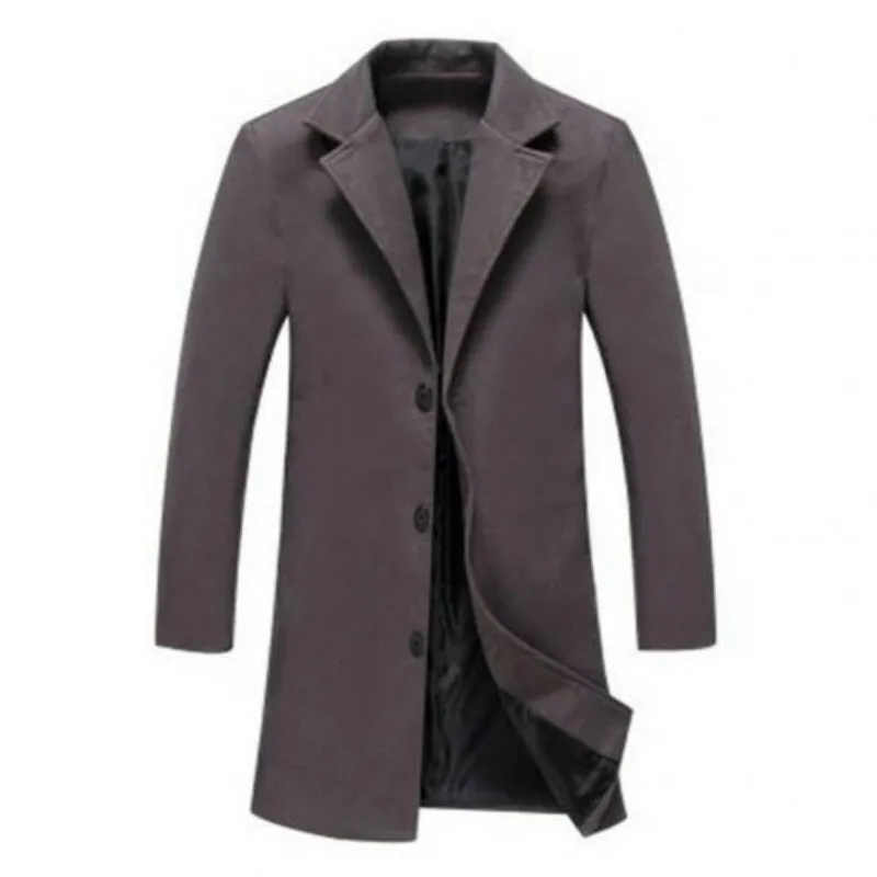 Autumn Winter Men's Fashion  Solid Color Single-Breasted Lapel Long Woollen Coat Jacket, Casual Overcoat in Plus Size, Available in 5 Colors