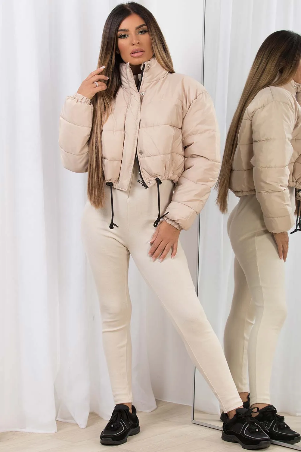 Beige Crop Puffer Jacket