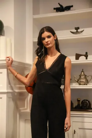 Black Lace V-Neck Sleeveless Wide Leg Jumpsuit /4-2