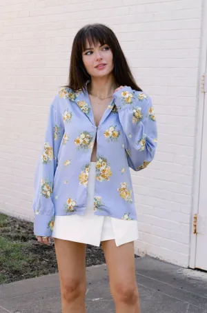 Blue Floral Satin Shirt