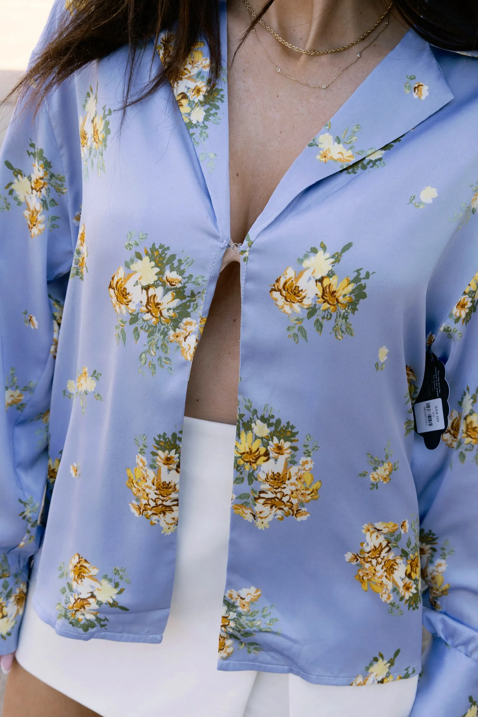 Blue Floral Satin Shirt