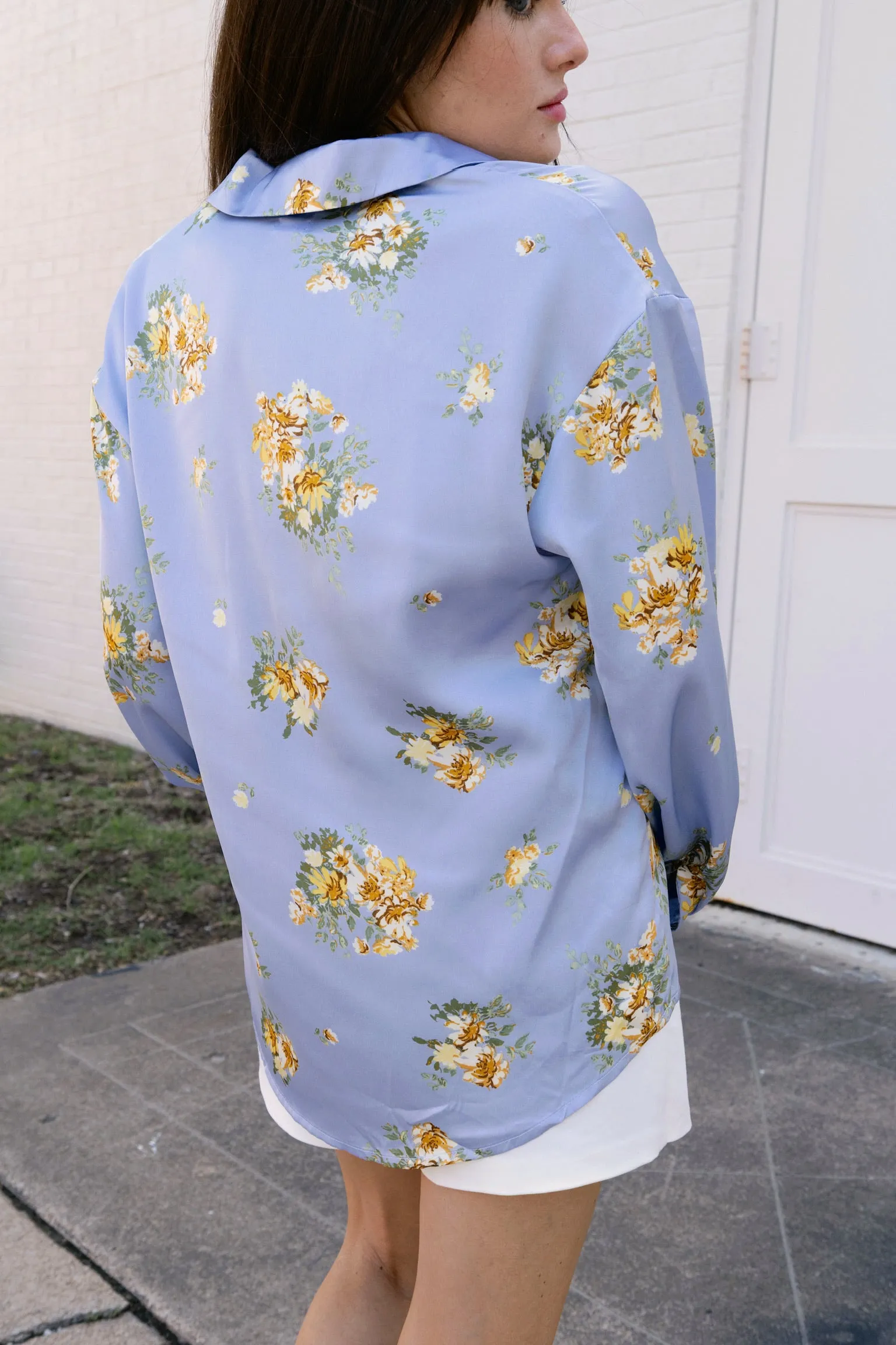Blue Floral Satin Shirt