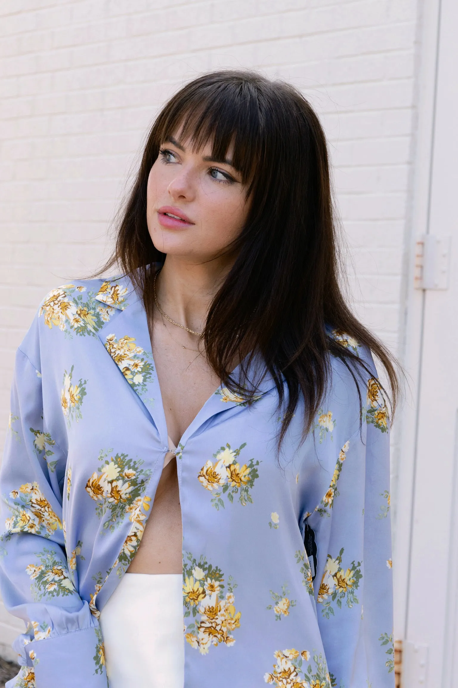 Blue Floral Satin Shirt