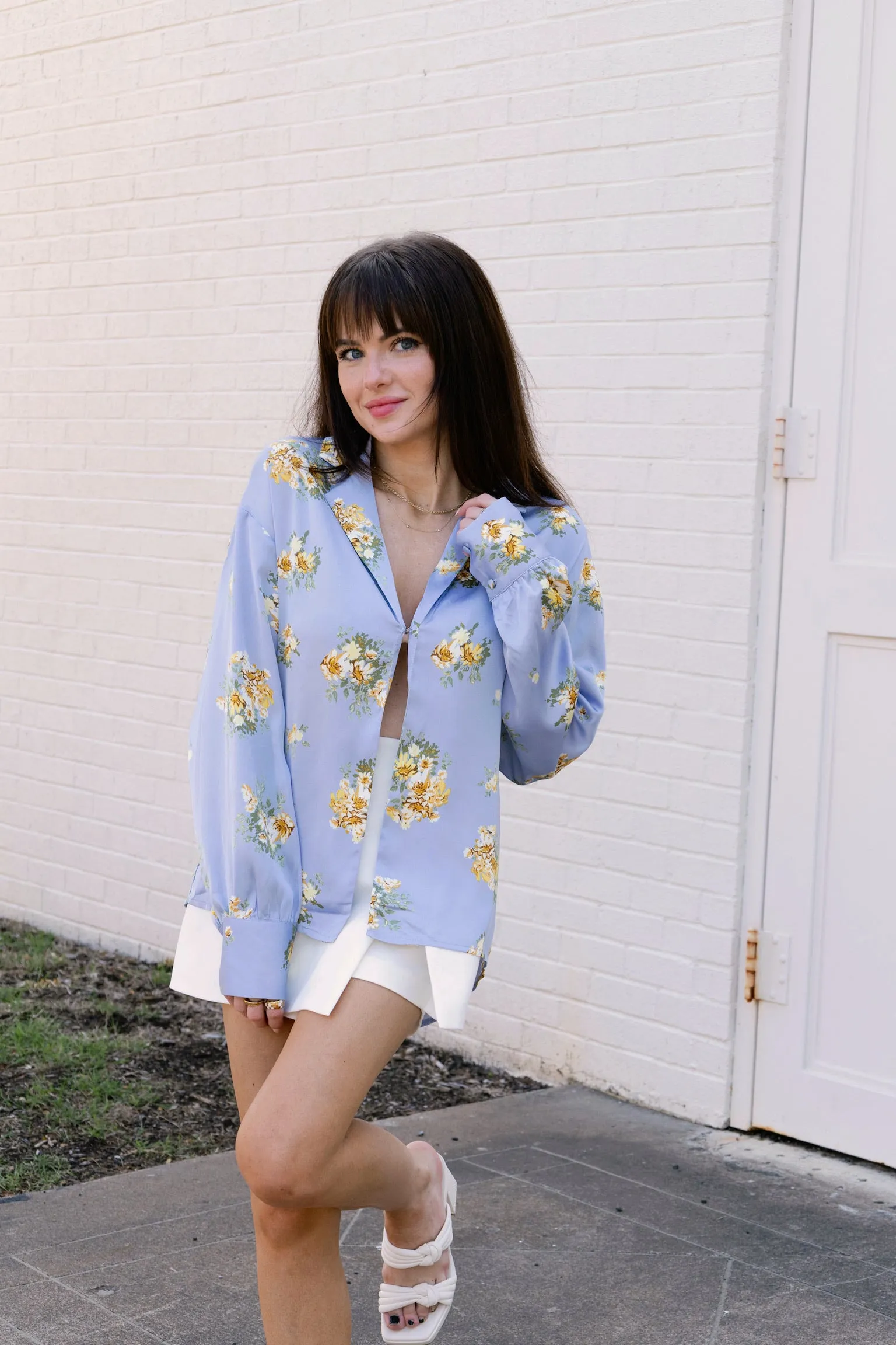 Blue Floral Satin Shirt