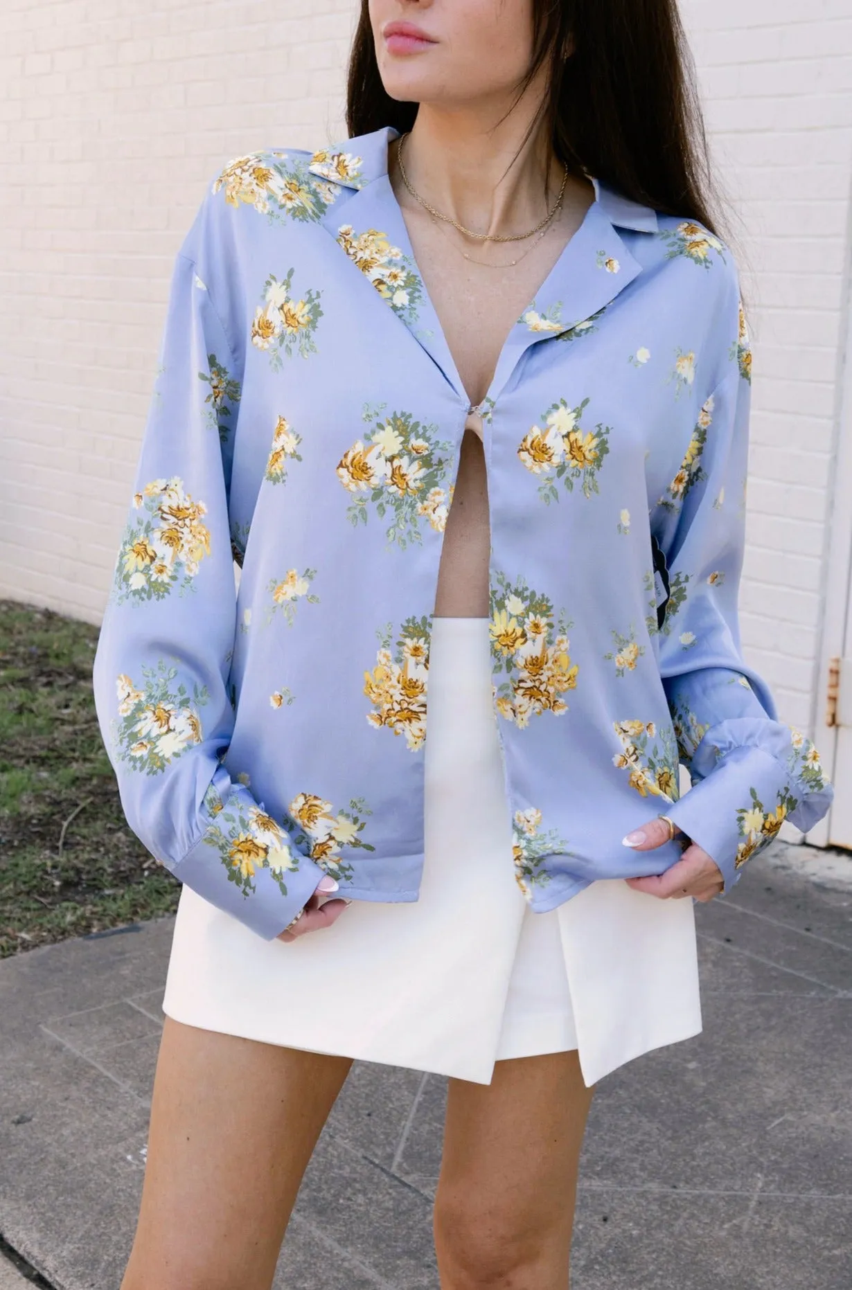 Blue Floral Satin Shirt