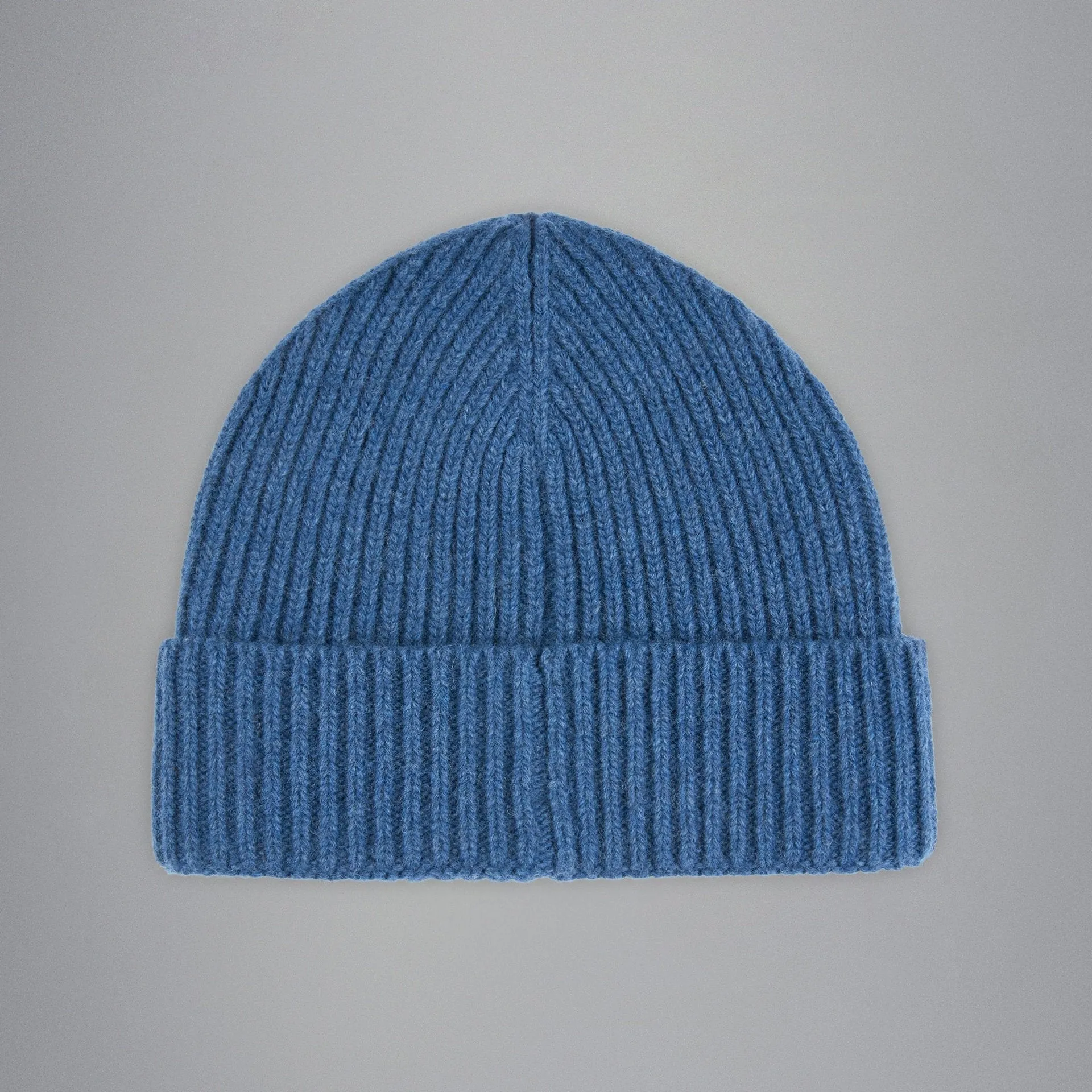Blue Ribbed Knit Re-Wool Beanie with Sueded Leather Badge - Paul & Shark