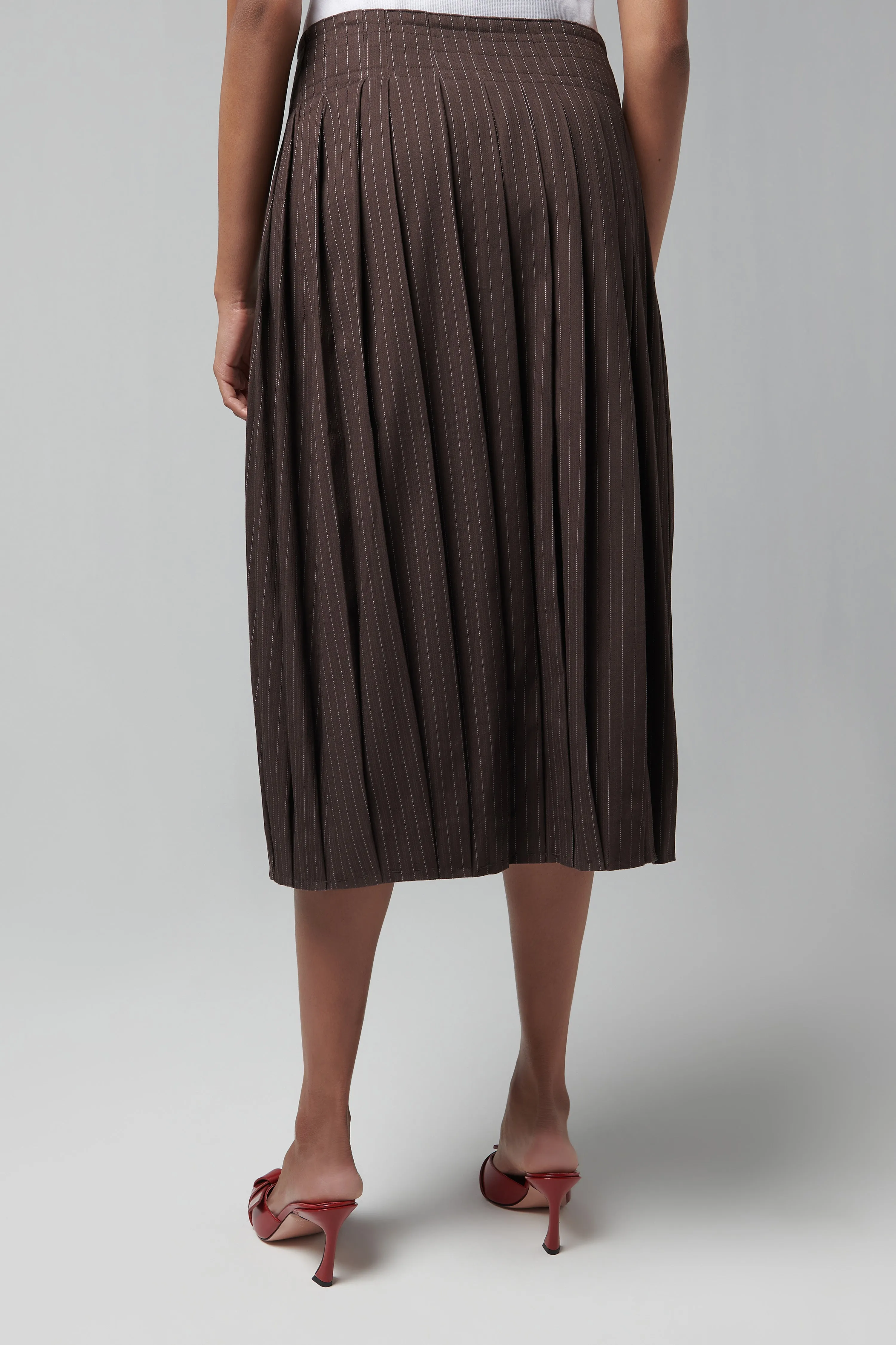 Brown Pleated Midi Skirt