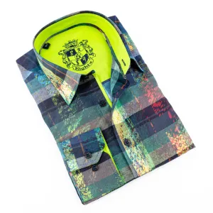 Button Down Print Shirt W/Green Trim