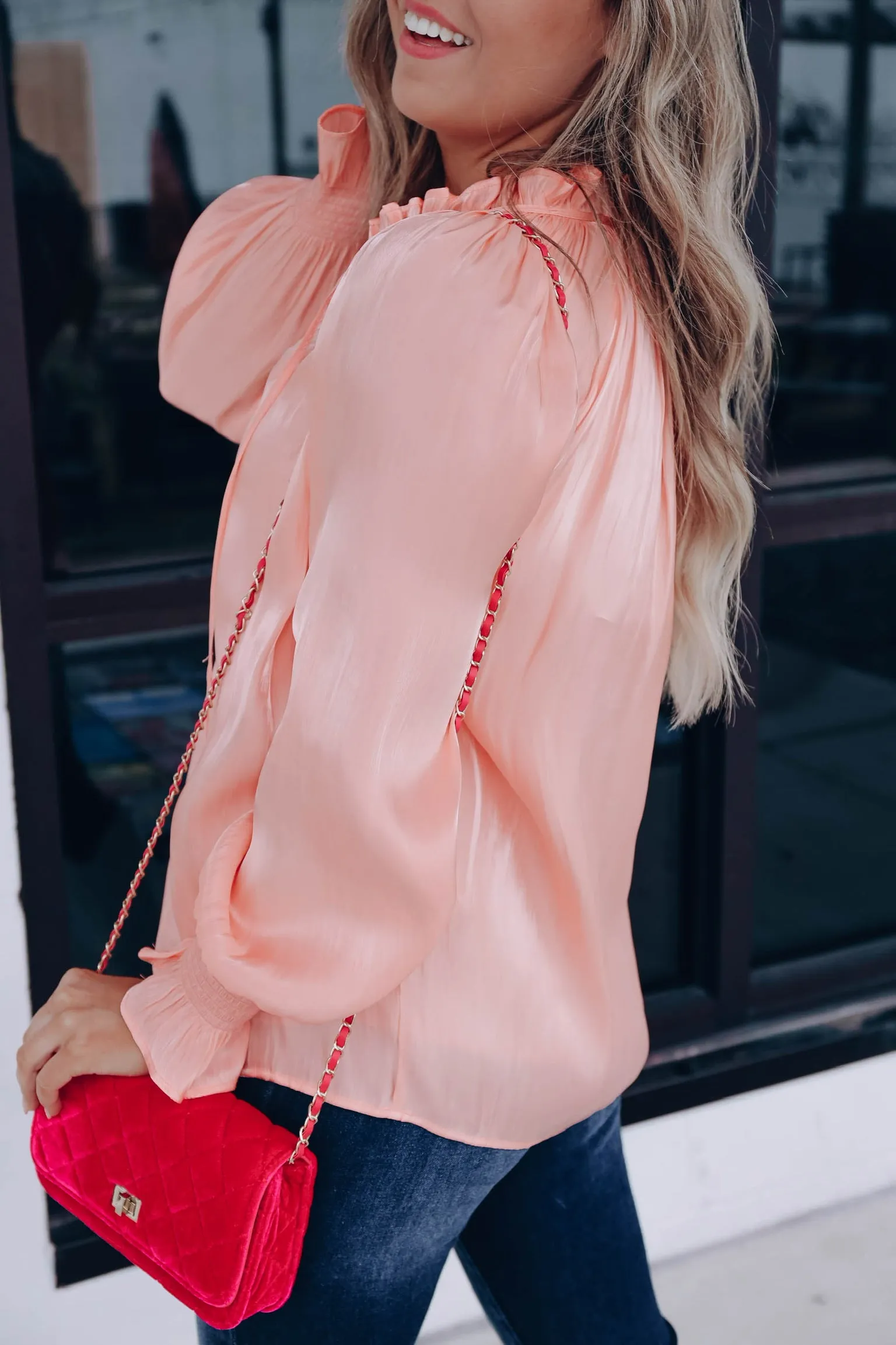 Cameo Satin Puff Sleeve Blouse