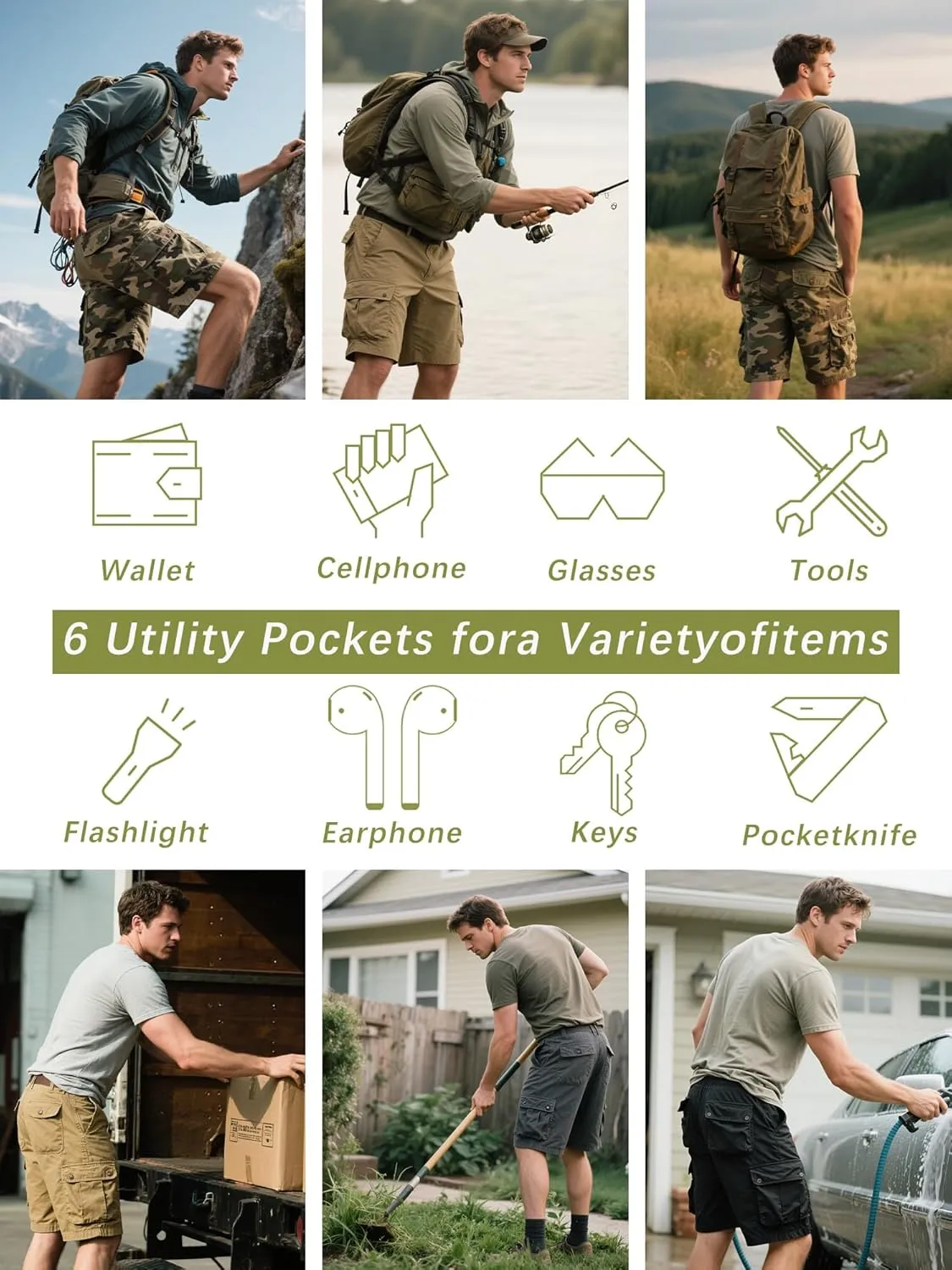 Camo Cargo Shorts for Men Cotton Casual Wild Outdoor Work Relaxed Fit Shorts with Multi-Pockets