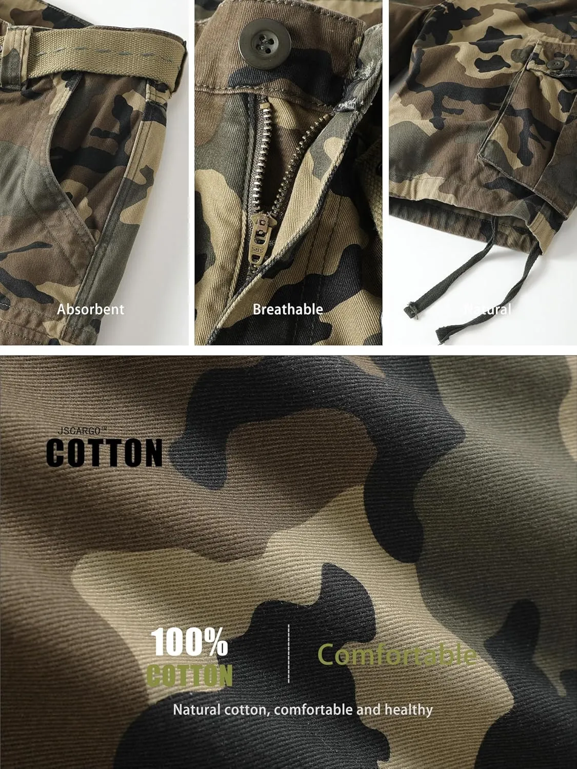 Camo Cargo Shorts for Men Cotton Casual Wild Outdoor Work Relaxed Fit Shorts with Multi-Pockets