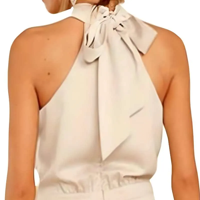 Champagne Satin Tie-Back Wide-Leg Jumpsuit