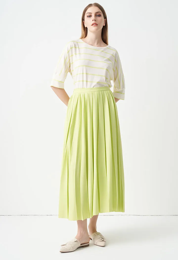 Choice Solid Pleated Midi Skirt Lime