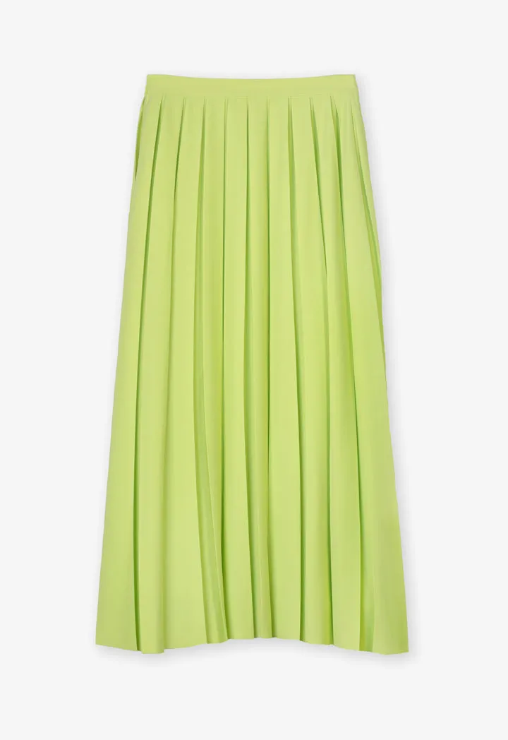 Choice Solid Pleated Midi Skirt Lime