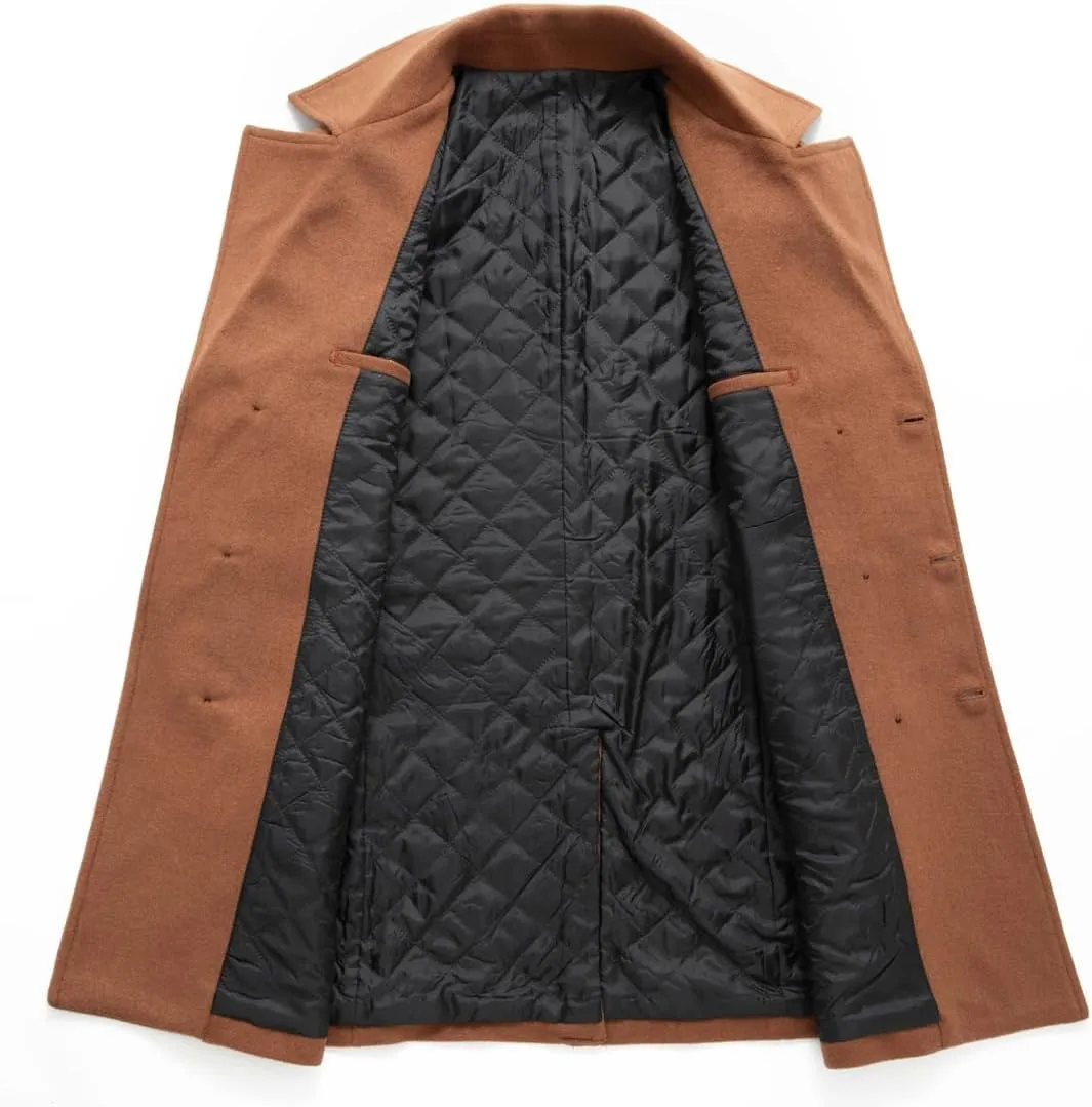 chouyatou Men's Classic Double Breasted Wool Blend Pea Coat Mid Long Trench Coat