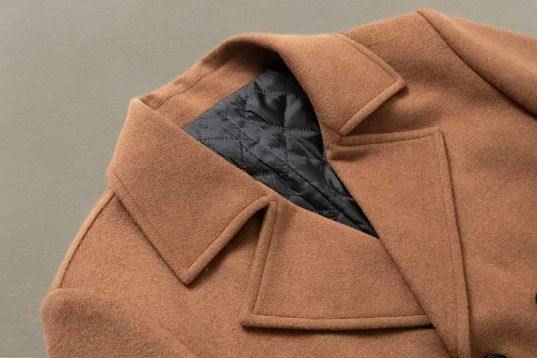 chouyatou Men's Classic Double Breasted Wool Blend Pea Coat Mid Long Trench Coat