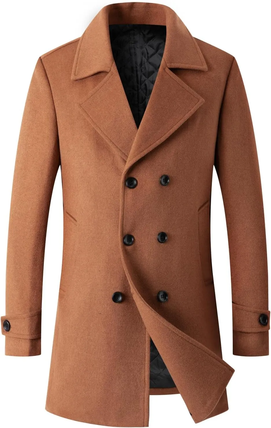 chouyatou Men's Classic Double Breasted Wool Blend Pea Coat Mid Long Trench Coat