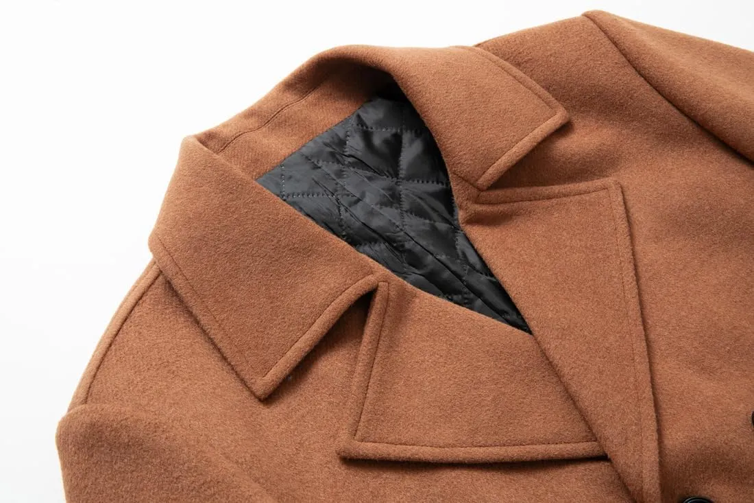 chouyatou Men's Classic Double Breasted Wool Blend Pea Coat Mid Long Trench Coat