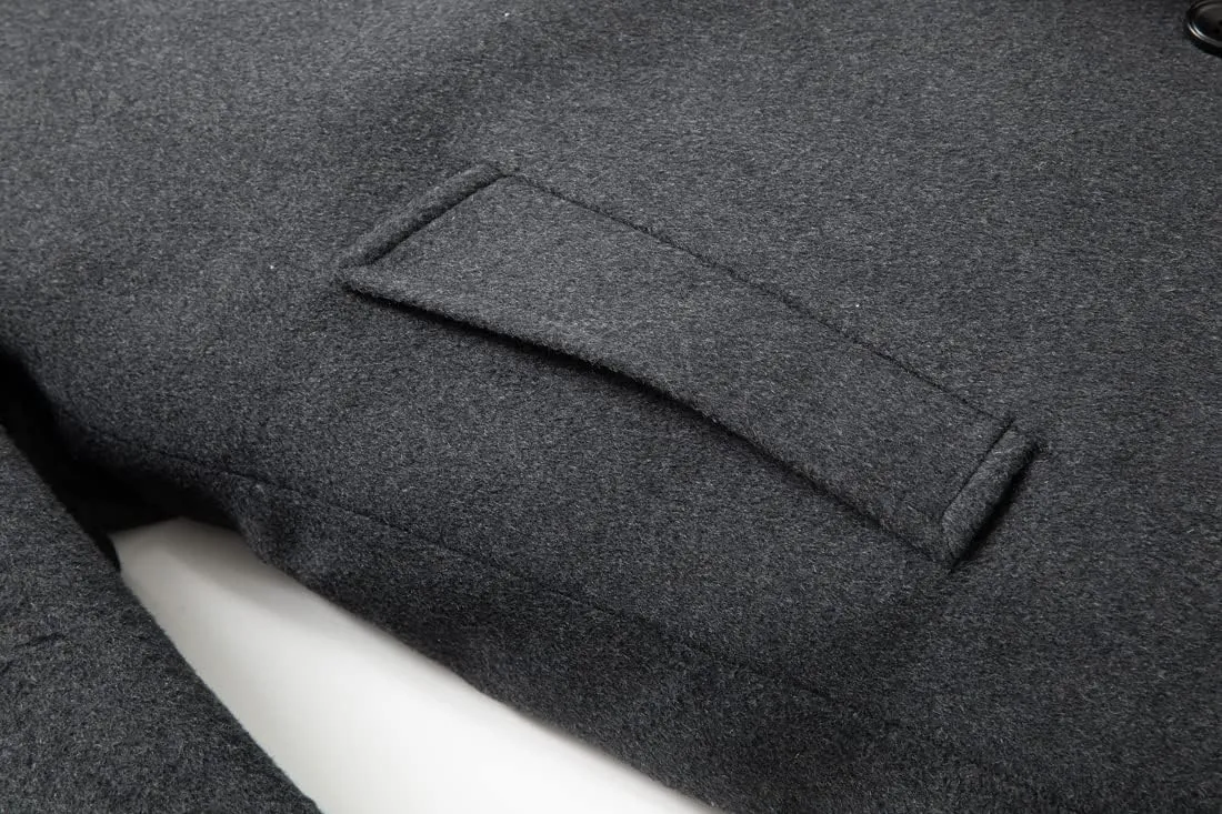 chouyatou Men's Classic Double Breasted Wool Blend Pea Coat Mid Long Trench Coat