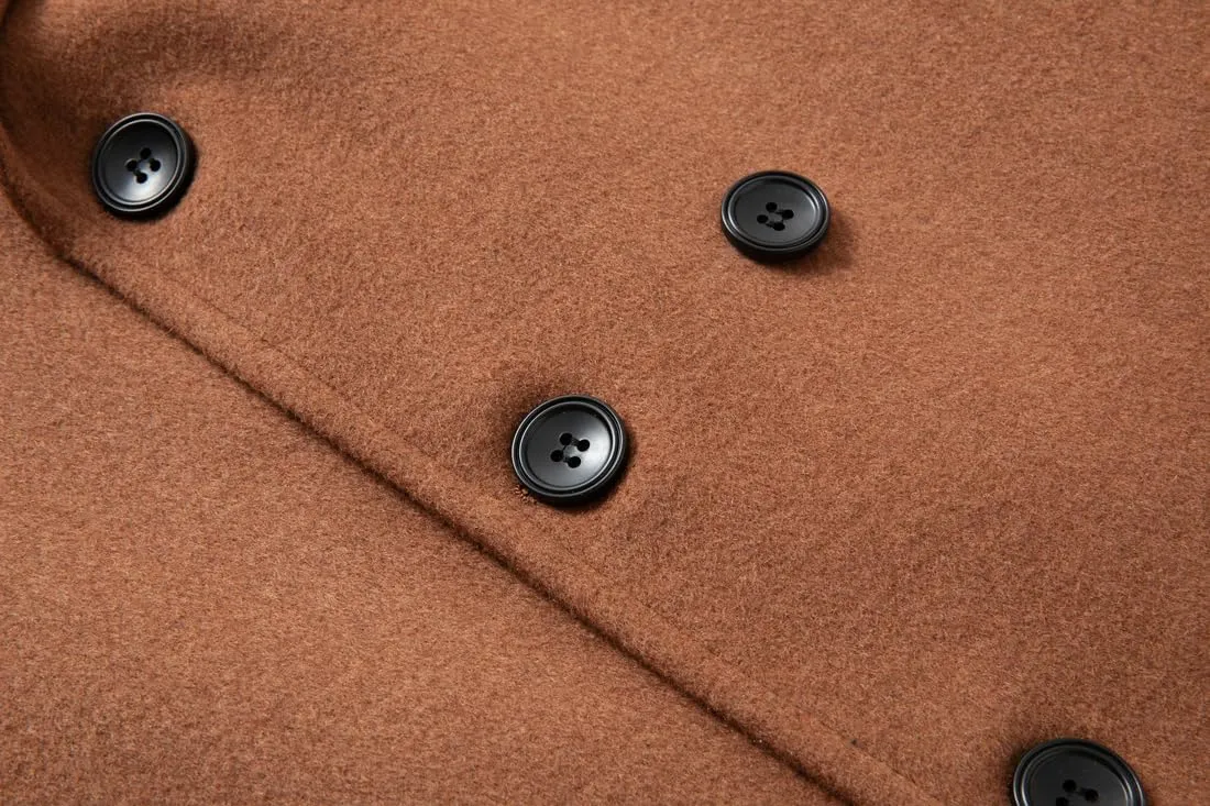 chouyatou Men's Classic Double Breasted Wool Blend Pea Coat Mid Long Trench Coat