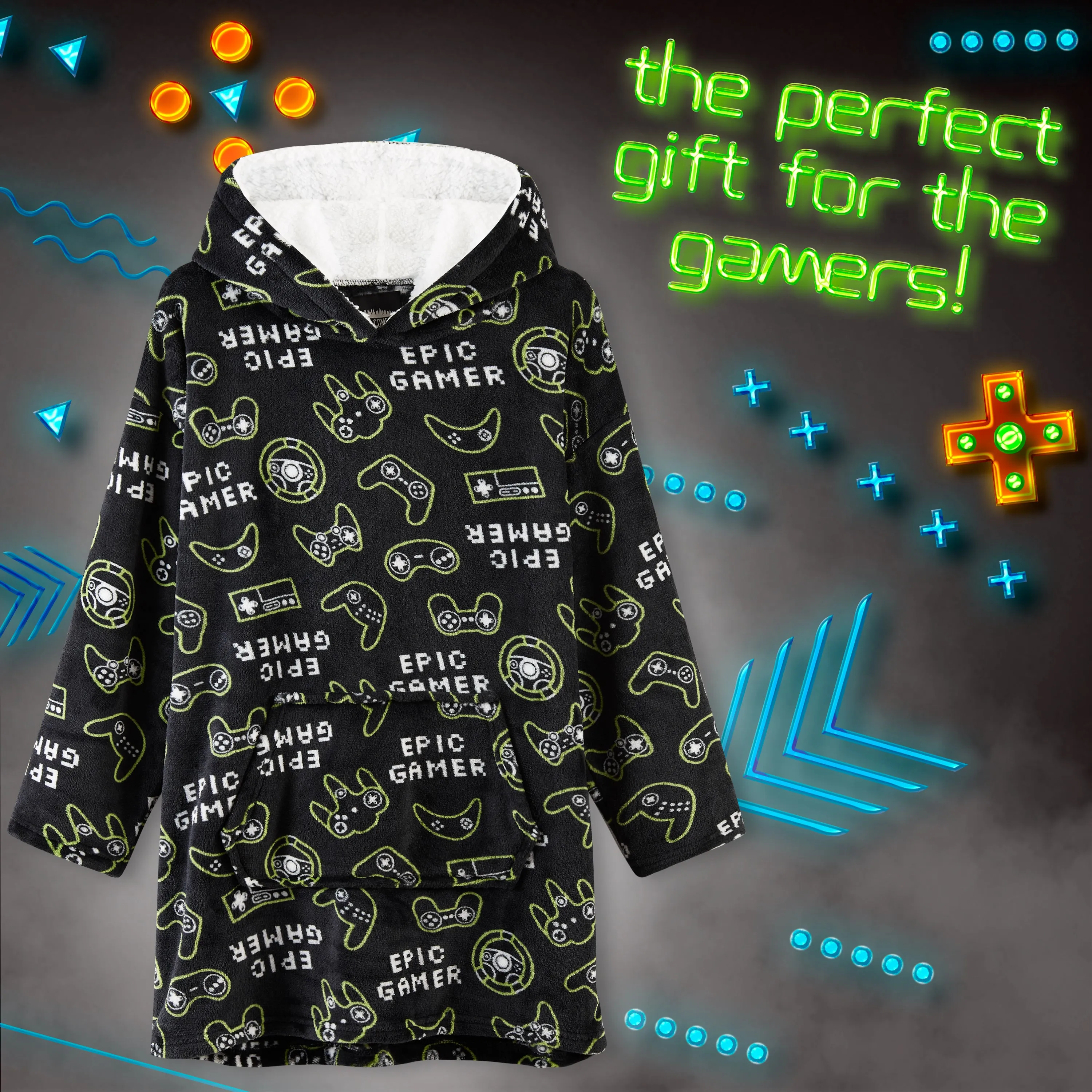 CityComfort Fleece Hoodie Blanket for Kids and Teenagers - Football One Size Kids Oversized Hoodie with Sherpa-Lined Hood Gaming Gifts for Kids