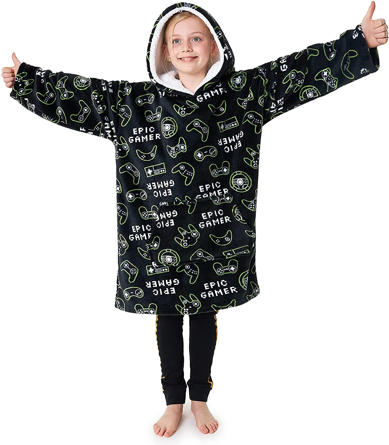 CityComfort Fleece Hoodie Blanket for Kids and Teenagers - Football One Size Kids Oversized Hoodie with Sherpa-Lined Hood Gaming Gifts for Kids