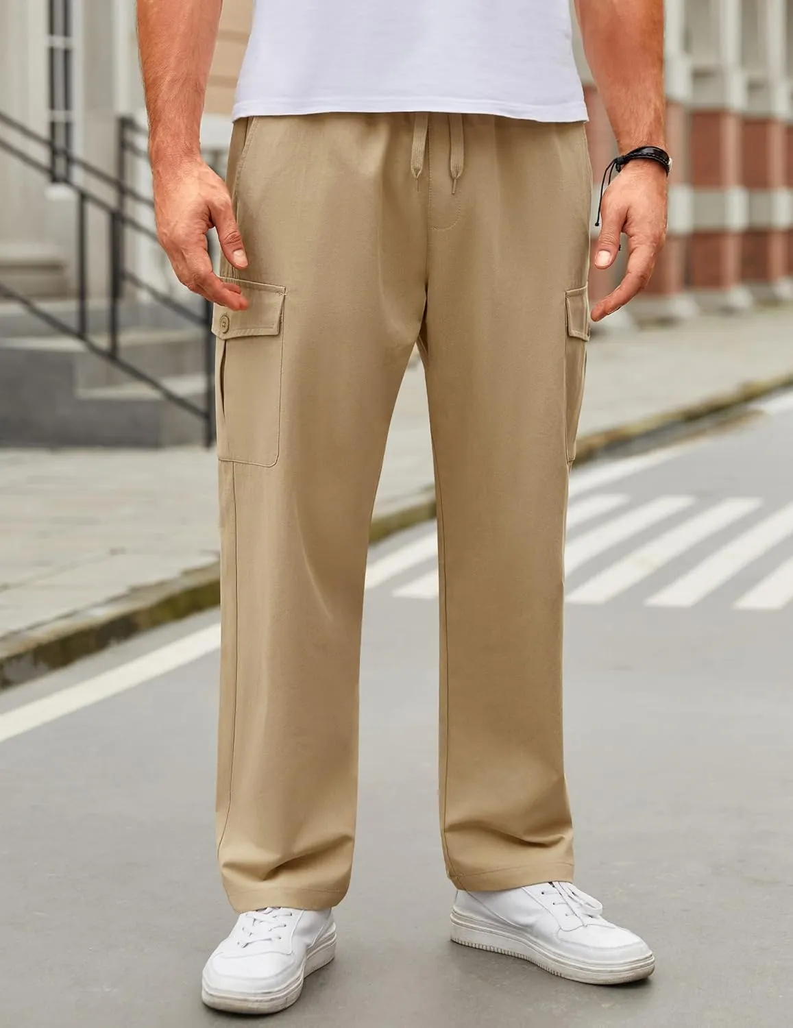 COOFANDY Mens Casual Cargo Pants Relaxed Fit Outdoor Hiking Pants Cotton Drawstring Sweatpants with Pockets