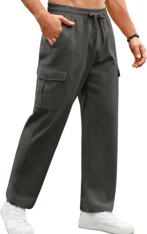 COOFANDY Mens Casual Cargo Pants Relaxed Fit Outdoor Hiking Pants Cotton Drawstring Sweatpants with Pockets