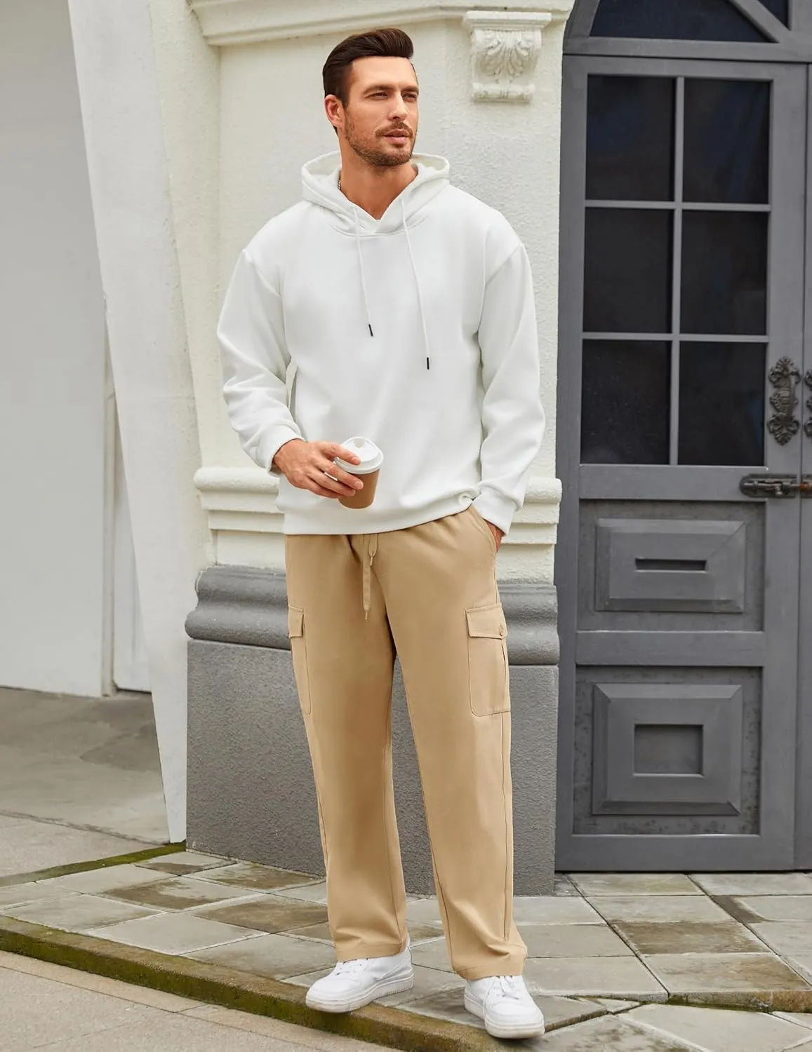 COOFANDY Mens Casual Cargo Pants Relaxed Fit Outdoor Hiking Pants Cotton Drawstring Sweatpants with Pockets