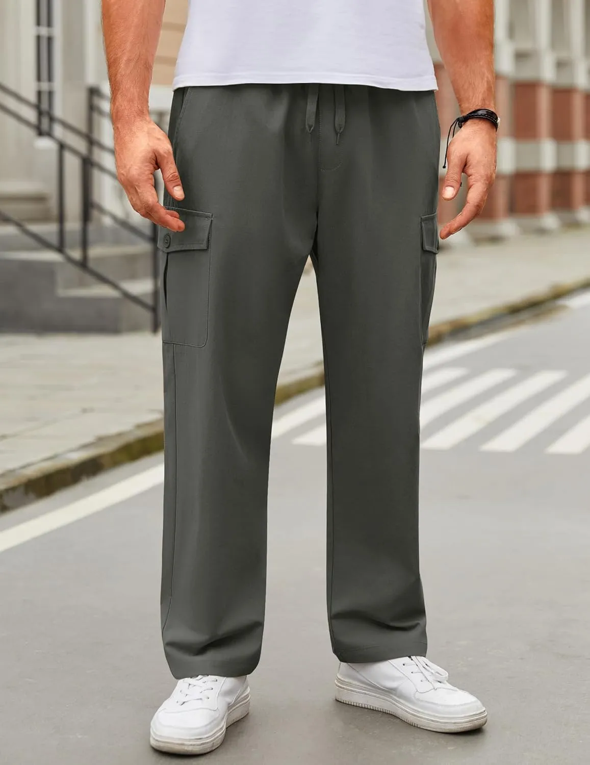 COOFANDY Mens Casual Cargo Pants Relaxed Fit Outdoor Hiking Pants Cotton Drawstring Sweatpants with Pockets