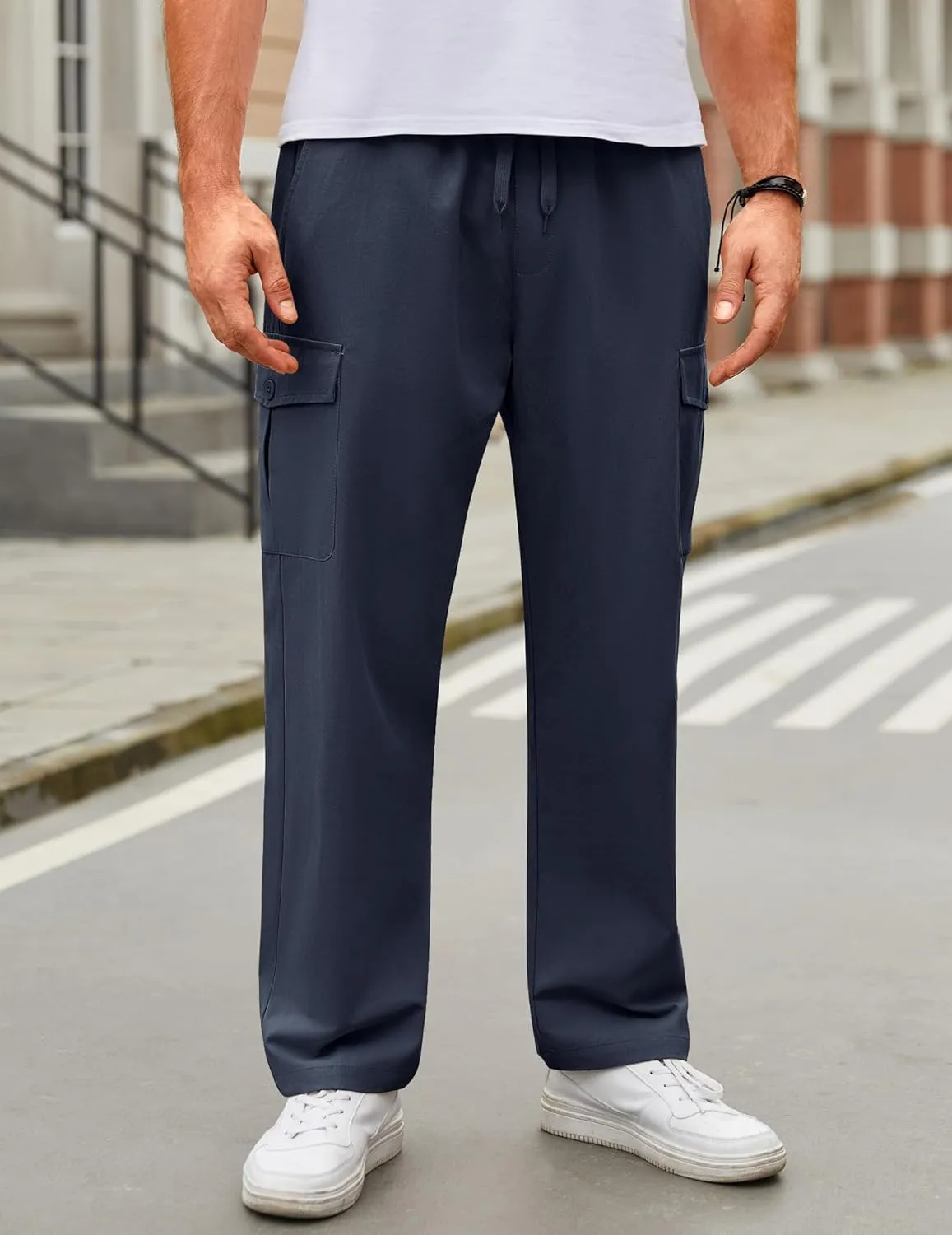 COOFANDY Mens Casual Cargo Pants Relaxed Fit Outdoor Hiking Pants Cotton Drawstring Sweatpants with Pockets