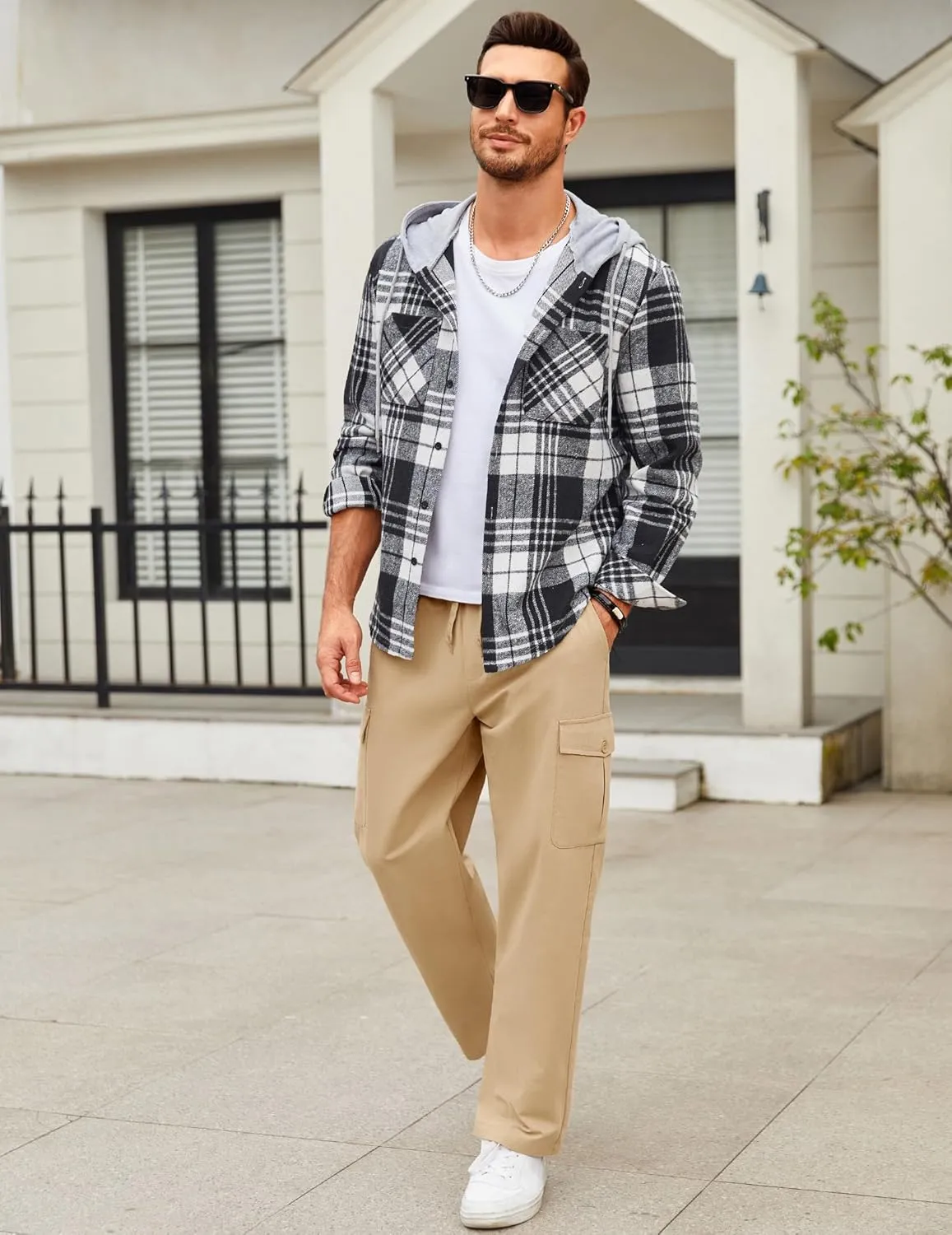 COOFANDY Mens Casual Cargo Pants Relaxed Fit Outdoor Hiking Pants Cotton Drawstring Sweatpants with Pockets