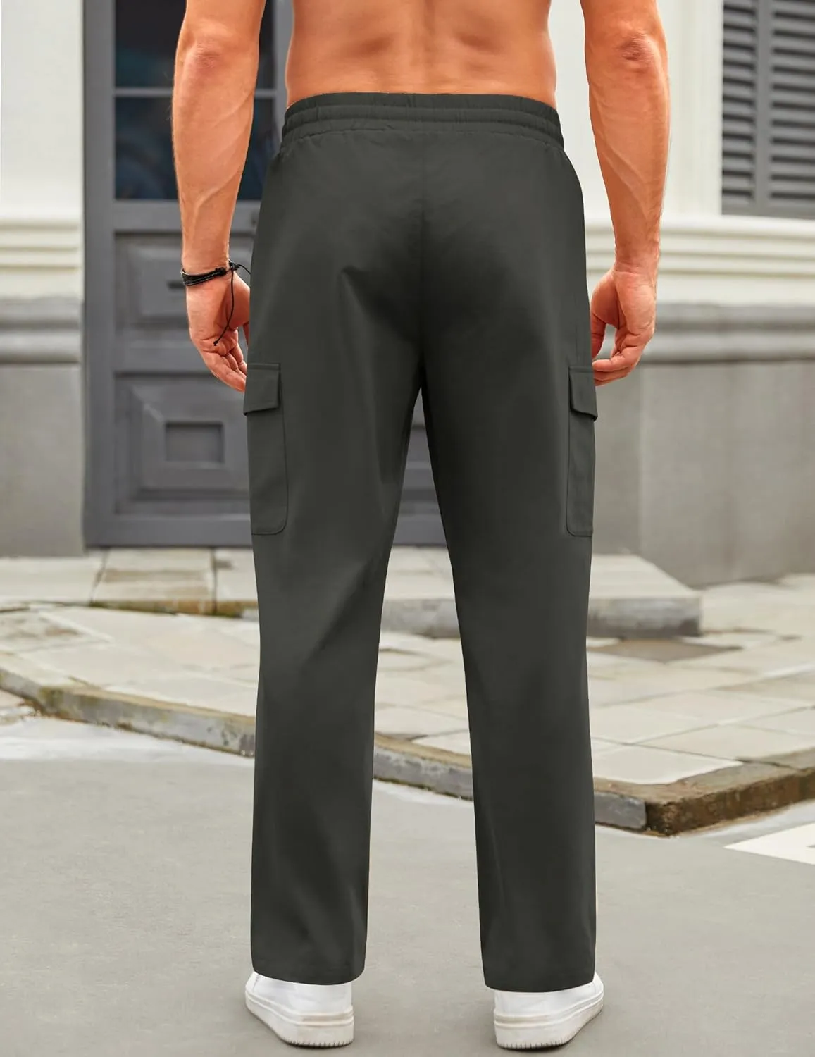 COOFANDY Mens Casual Cargo Pants Relaxed Fit Outdoor Hiking Pants Cotton Drawstring Sweatpants with Pockets