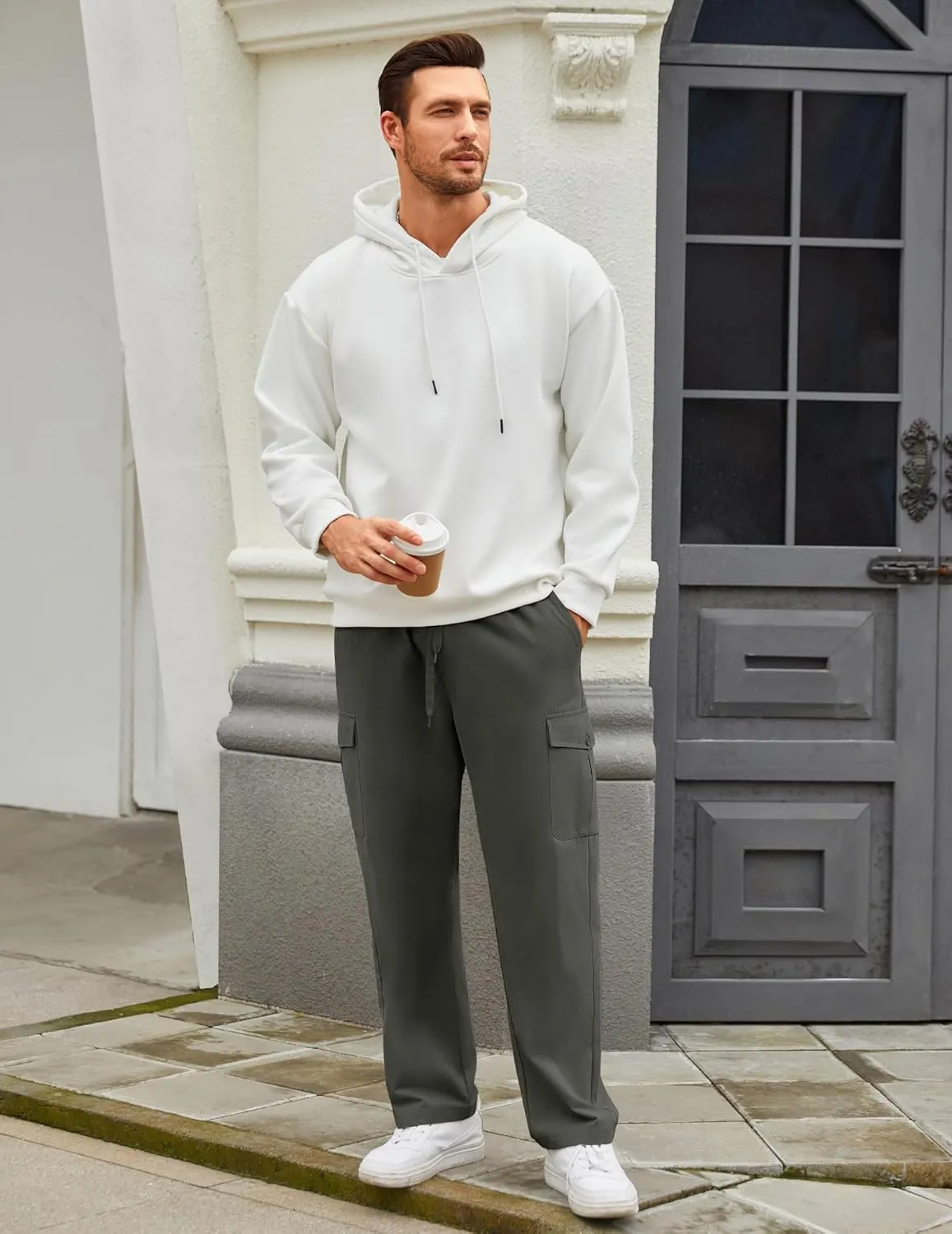 COOFANDY Mens Casual Cargo Pants Relaxed Fit Outdoor Hiking Pants Cotton Drawstring Sweatpants with Pockets