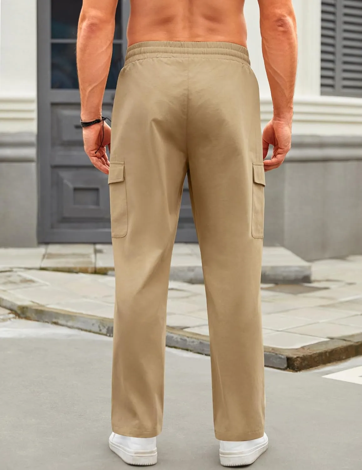 COOFANDY Mens Casual Cargo Pants Relaxed Fit Outdoor Hiking Pants Cotton Drawstring Sweatpants with Pockets