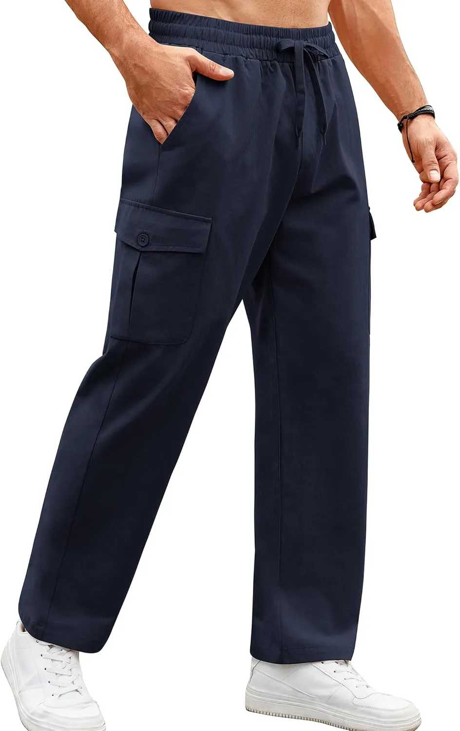 COOFANDY Mens Casual Cargo Pants Relaxed Fit Outdoor Hiking Pants Cotton Drawstring Sweatpants with Pockets