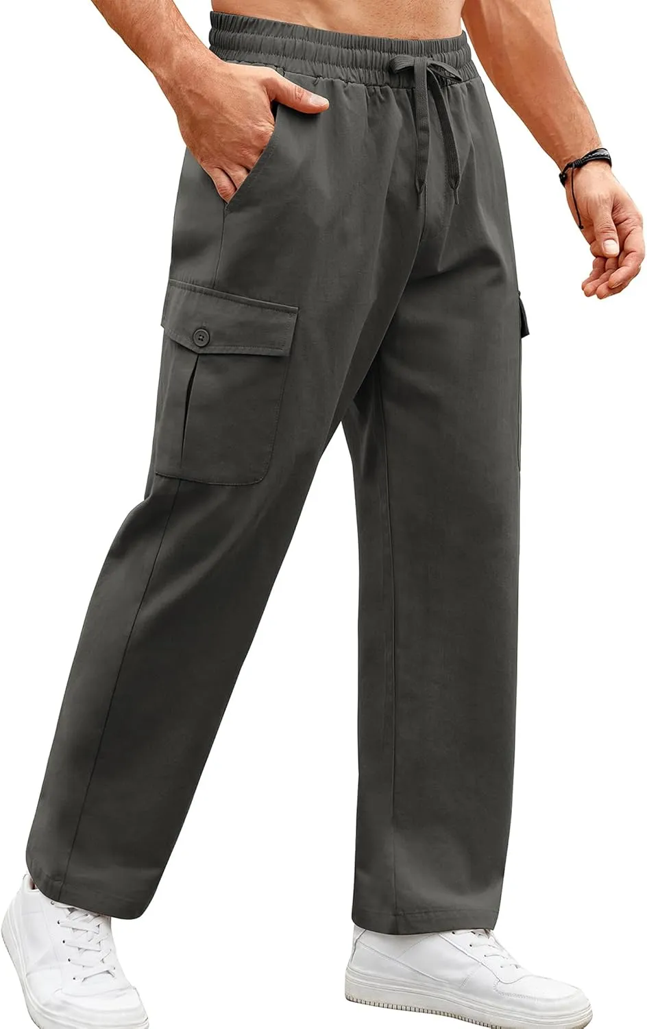 COOFANDY Mens Casual Cargo Pants Relaxed Fit Outdoor Hiking Pants Cotton Drawstring Sweatpants with Pockets