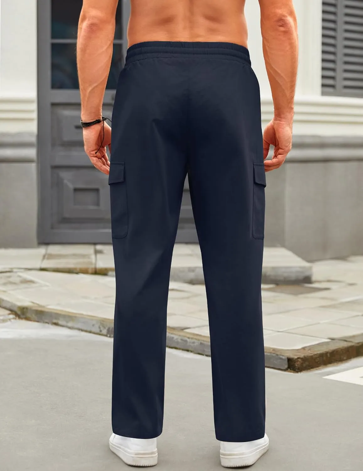 COOFANDY Mens Casual Cargo Pants Relaxed Fit Outdoor Hiking Pants Cotton Drawstring Sweatpants with Pockets