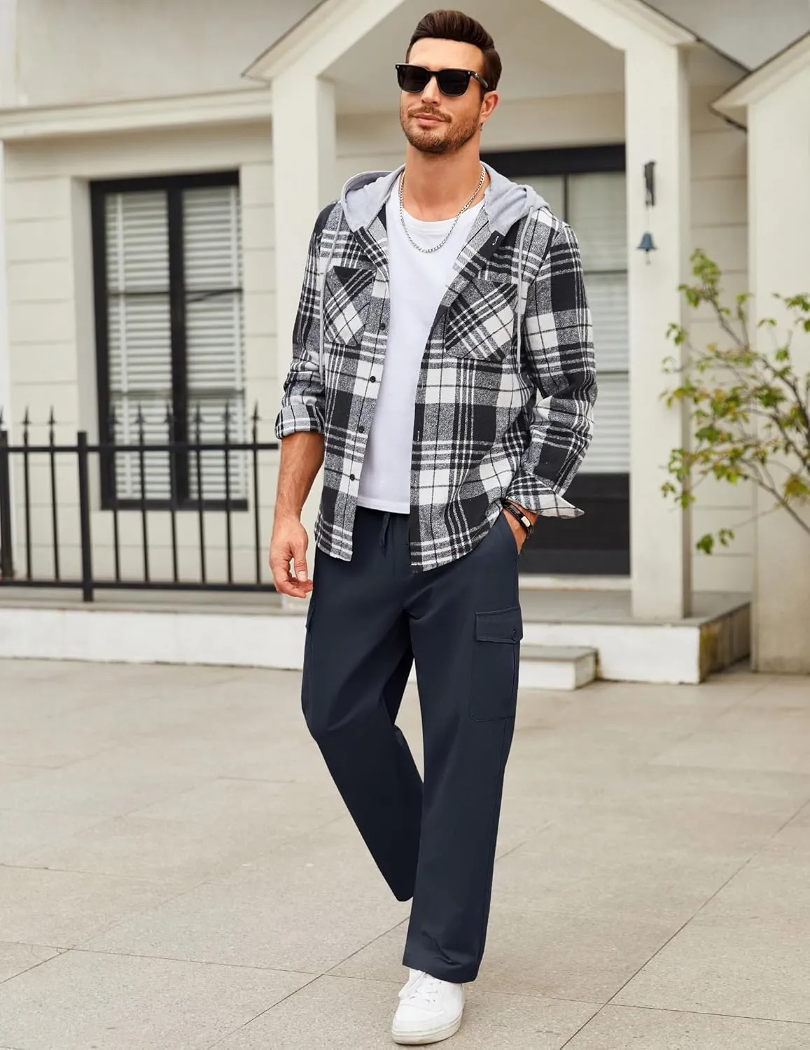 COOFANDY Mens Casual Cargo Pants Relaxed Fit Outdoor Hiking Pants Cotton Drawstring Sweatpants with Pockets