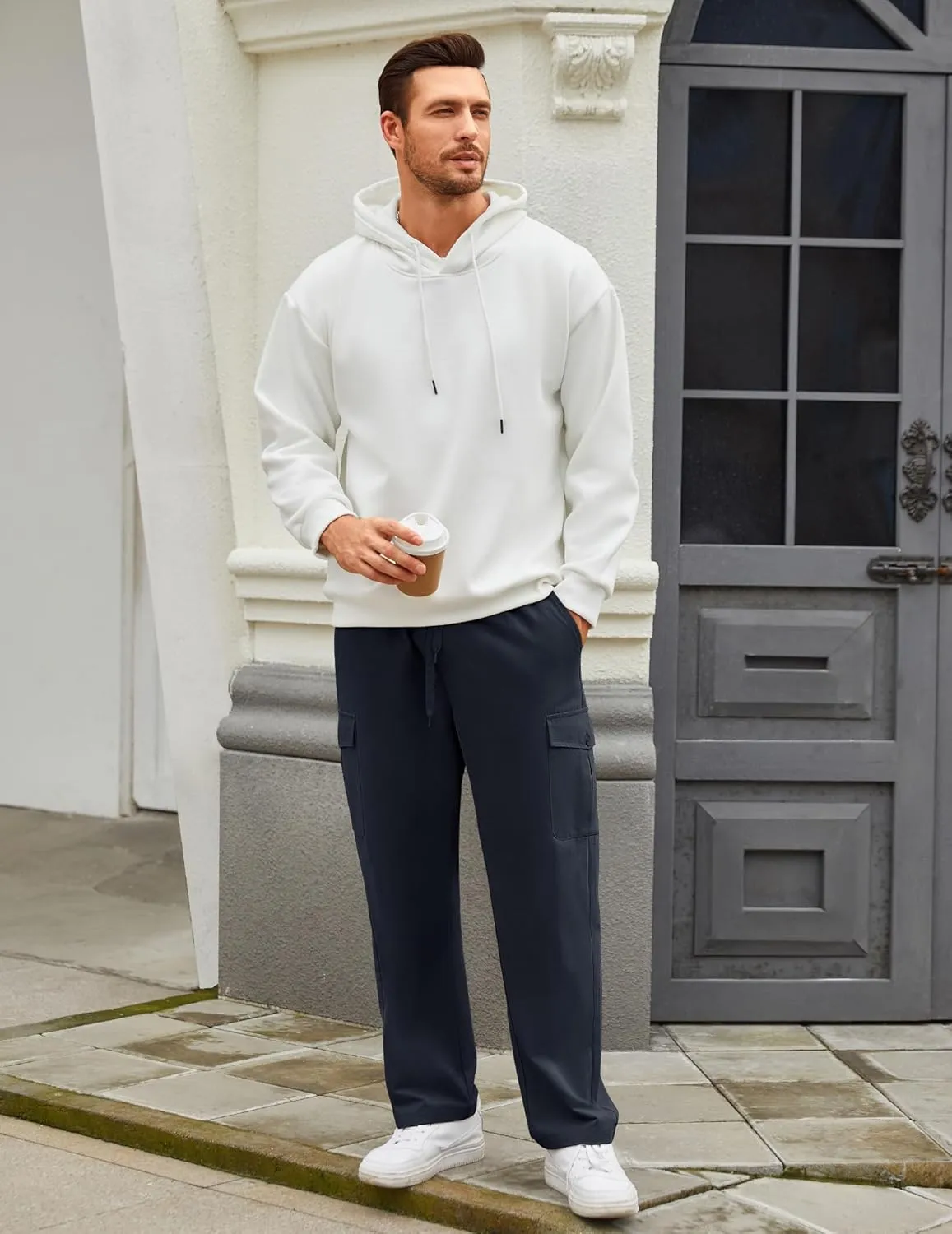 COOFANDY Mens Casual Cargo Pants Relaxed Fit Outdoor Hiking Pants Cotton Drawstring Sweatpants with Pockets