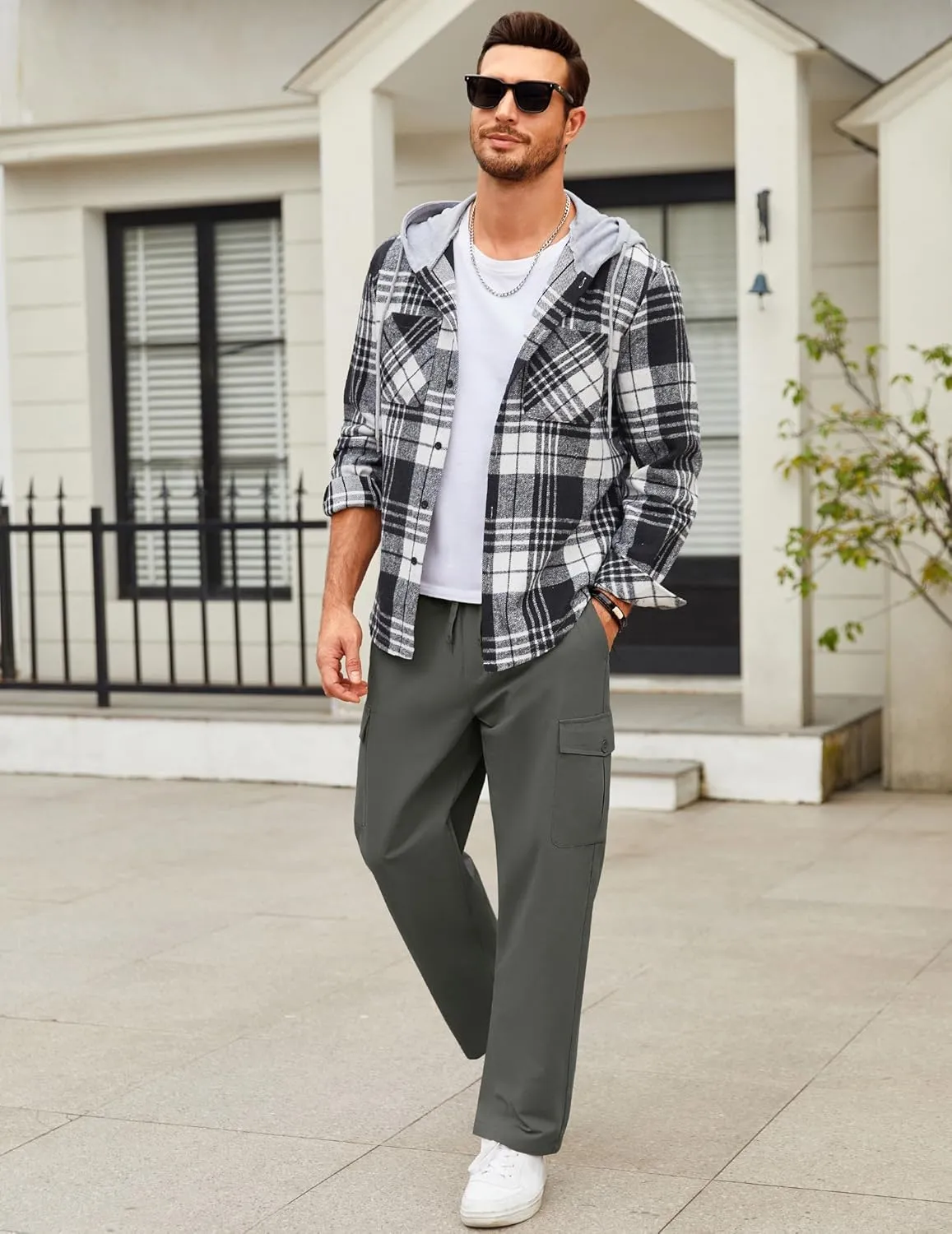 COOFANDY Mens Casual Cargo Pants Relaxed Fit Outdoor Hiking Pants Cotton Drawstring Sweatpants with Pockets