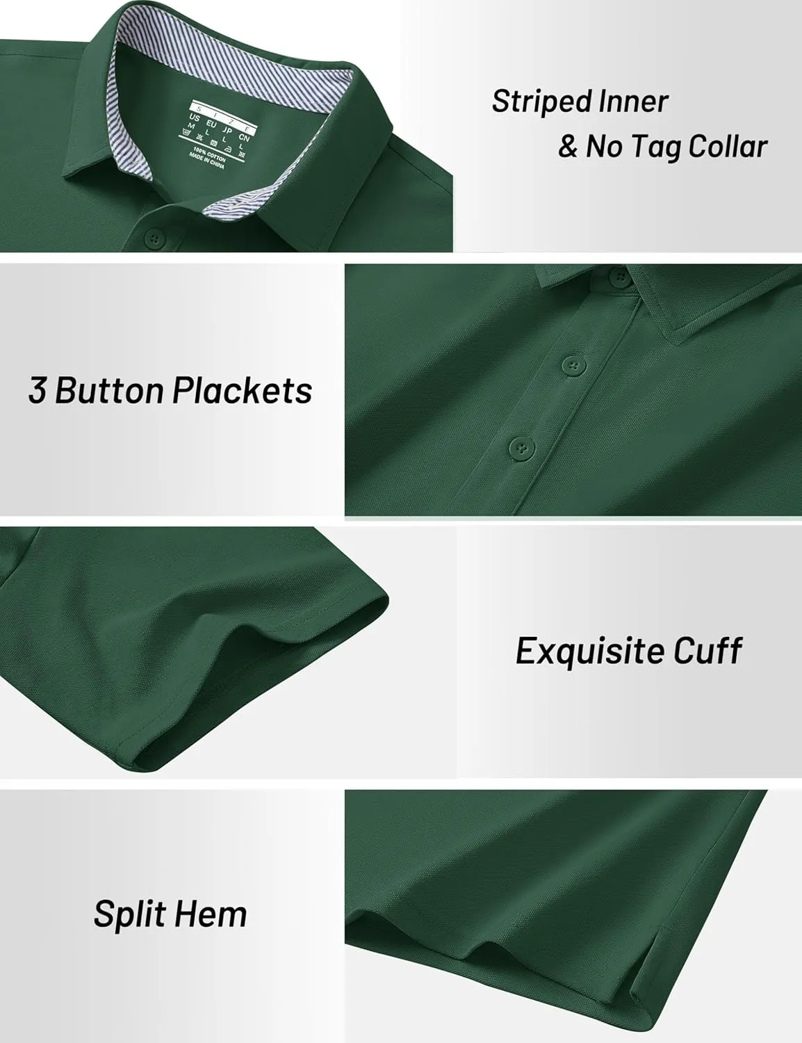 Cotrasen Men's Polo Shirts Short Sleeve Cotton Pique 3 Buttons Golf Shirts Classic Fit Casual Performance T-Shirt