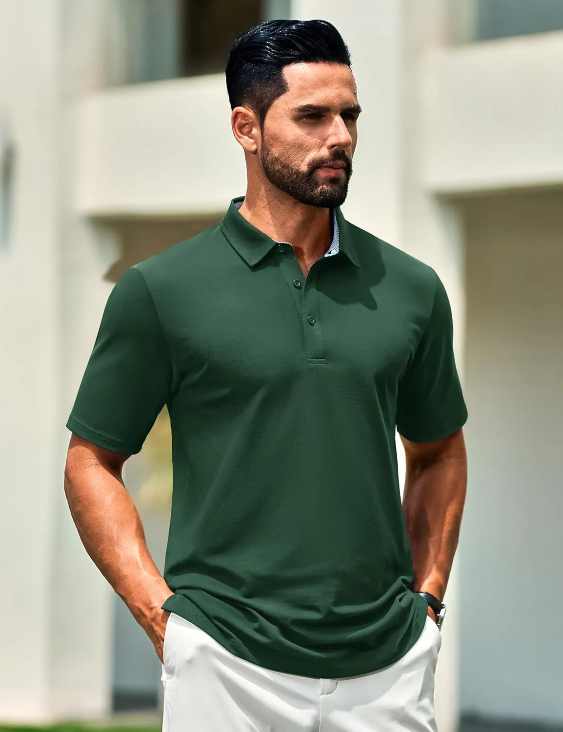 Cotrasen Men's Polo Shirts Short Sleeve Cotton Pique 3 Buttons Golf Shirts Classic Fit Casual Performance T-Shirt